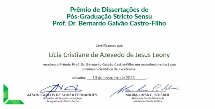 Parabenizamos aos ganhadores dos Prêmios de Dissertações e Tese de Pós-Graduação Stricto Sensu Prof. Dr.Bernardo Galvão Castro-Filho.